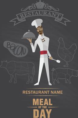 funny chef with restaurant menu vector