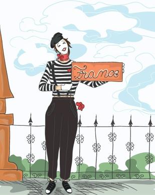 funny doodles with mime vector background