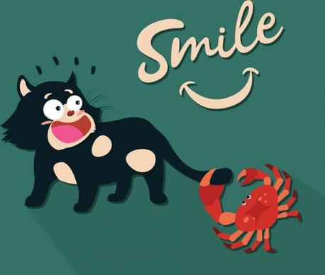 funny drawing smile concept cat crab icons