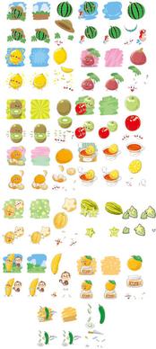funny fruits expression icons vector