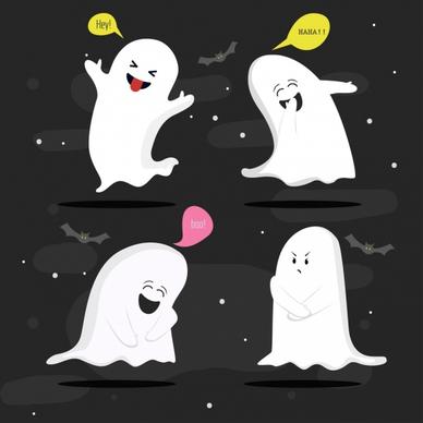 funny ghost icons cute cartoon design