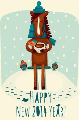 funny horse14 new year background vector