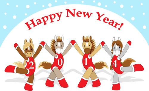 funny horses14 new year design vector