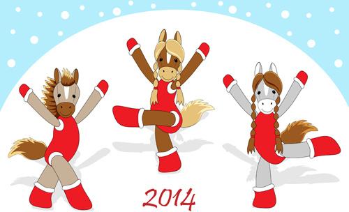 funny horses14 new year design vector