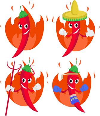 funny hot pepper cartoon styles vector
