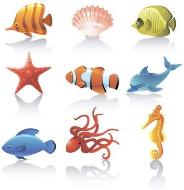 funny marine animal cartoon vectors set