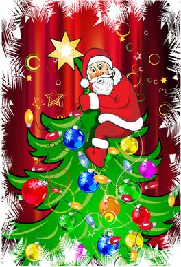 funny santa claus and christmas tree vector