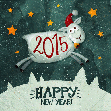 funny sheep and15 new year vintage background