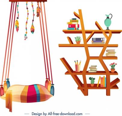 furniture design elements swing shelves icons multicolored design