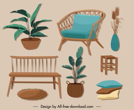 furniture icons colored classic design