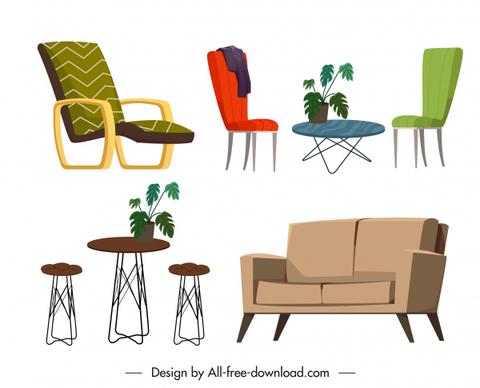 furnitures icons tables chairs sketch contemporary design