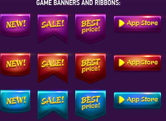 game banners and buttons in psd file