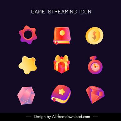 game cartoon icons collection modern 3d objects