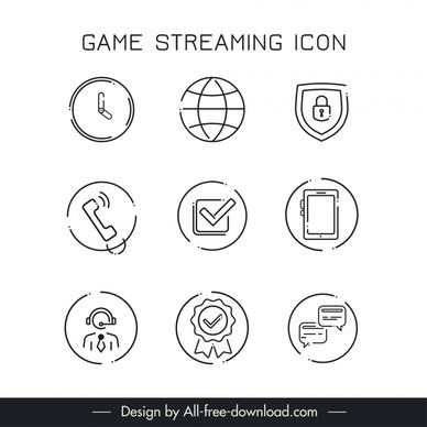 game streaming icons collection flat isolated circle symbols