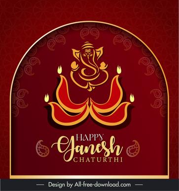 ganesh chaturthi banner template classical oriental design curves candle elephant sketch