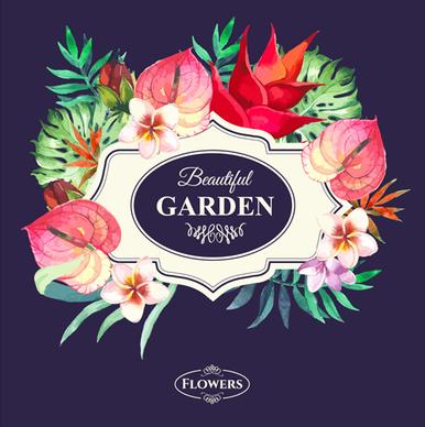 garden flower frame design art vector