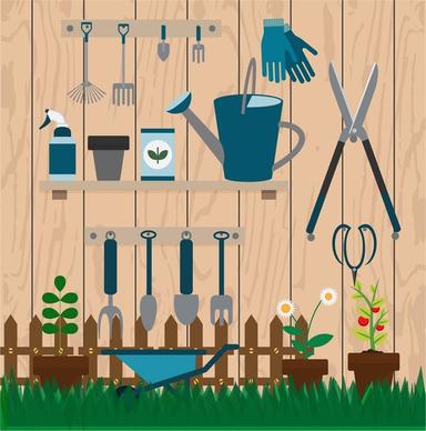 gardening tools collection illustration with various types