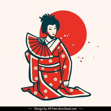 geisha icon flat handdrawn retro cartoon sketch 