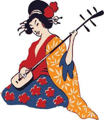 Geisha Playing Shamisen clip art