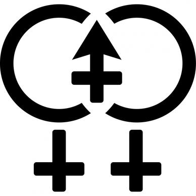 genderless sign icon flat black white symmetric cross arrow circle shapes