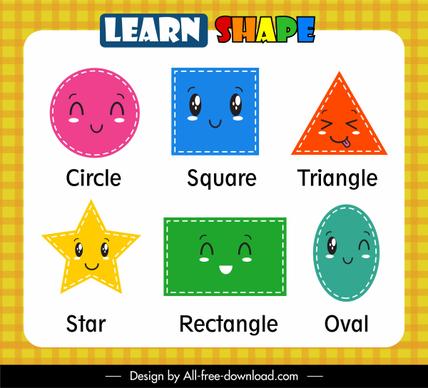 geometric shapes education template colorful cute stylized design