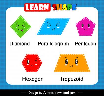 geometric shapes educational template cute stylized faces