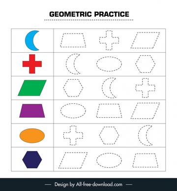geometric tracing worksheet for kid template flat handdrawn geometric shapes sketch