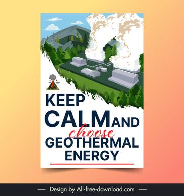 geothermal power poster template big fume plant scene