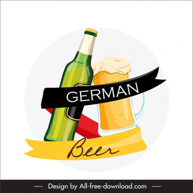 german beer advertising design elements clinking bottle glass sketch ribbon decor