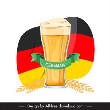 german beer advertising design elements glass ribbon flag wheat decor