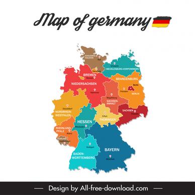 germany map backdrop template flat colorful region geography sketch