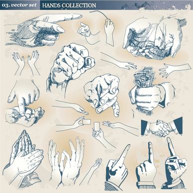 hands gestures icons classical handdrawn sketch