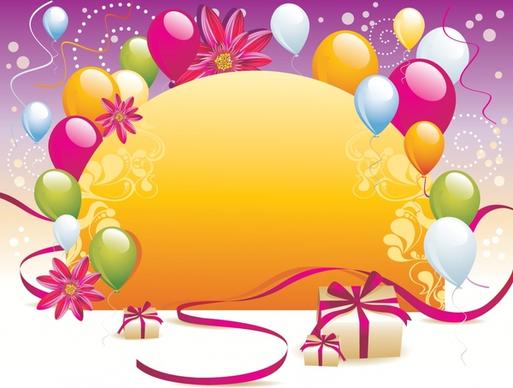 event background colorful balloons flowers presents icons decor