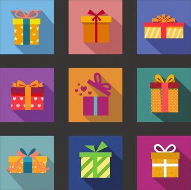 gift box icons collection various colorful isolation