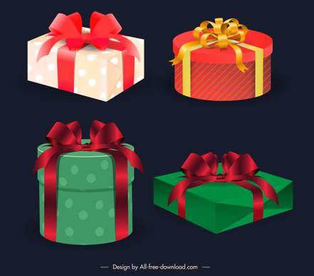 gift box icons elegant colored 3d shapes