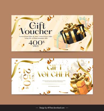 gift voucher template 3d dynamic present box confetti ribbon