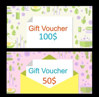 gift vouchers design with herbal symbols background