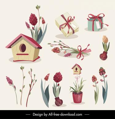 gifts icons flowers decor elegant classical sketch