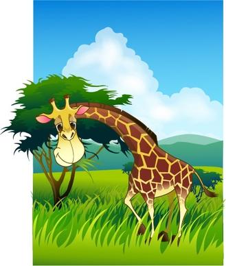 animal painting giraffe meadow icons colored cartoon