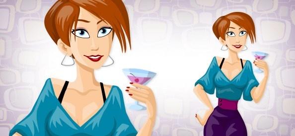 girl with drink cartoon vector