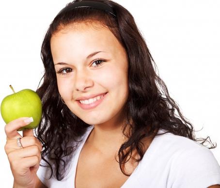 girl with green apple
