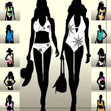 girl with swimwear silhouette vectors