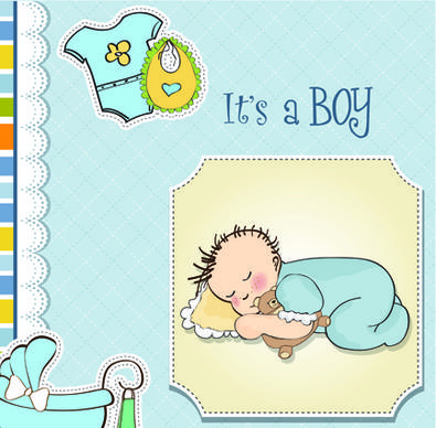 girls and boys baby vector cards