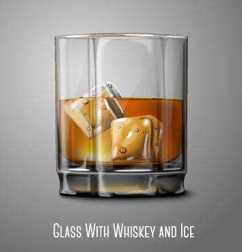 glass cup with whiskey and ice vector
