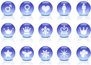 shiny icons with various illustration in blue circles