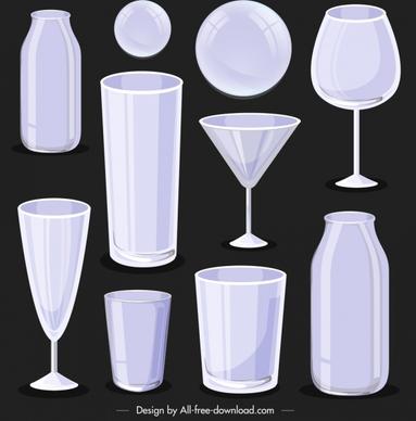 glass objects icons shiny modern 3d sketch