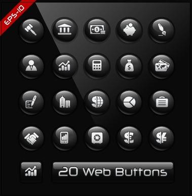 glass texture black web buttons vector set