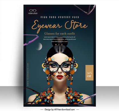 glasses discount poster template beauty woman dark elegance