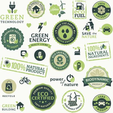 go green eco and bio labels with stickers vector