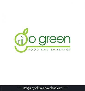 go green eco suisse logo template flat elegant stylized texts building leaf sketch 